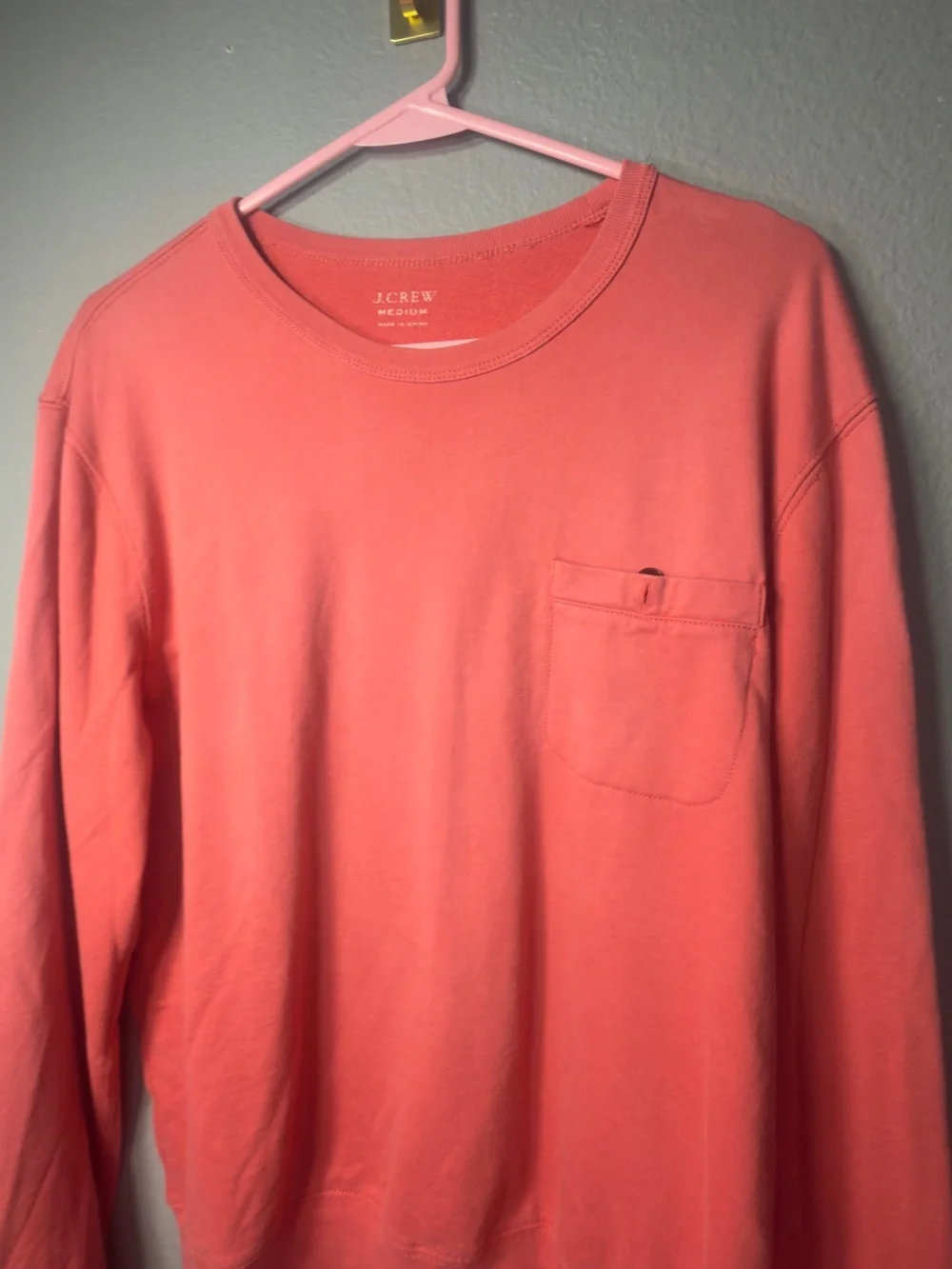 J. Crew Coral Crewneck Sweatshirt with Chest Pocket